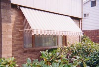 Residential retractable drop arm window awning 21a.